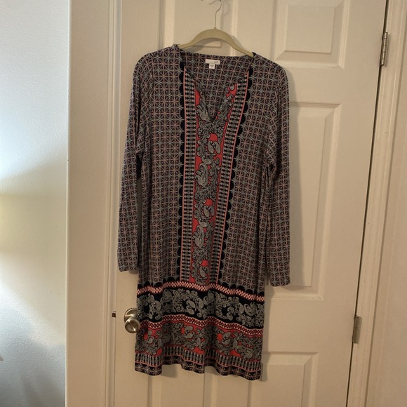 J. Jill Dresses & Skirts - J. Jill Knit Floral Print 3/4 sleeve Knee-length Multi-color Dress Medium A2